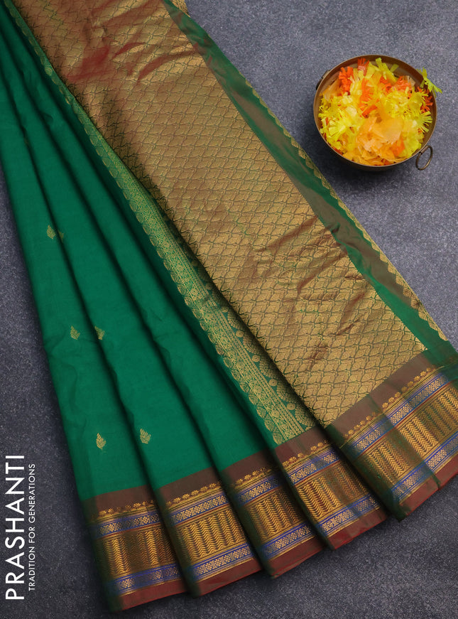 Gadwal silk cotton saree green and dual shade of maroon with zari woven buttas and zari woven border