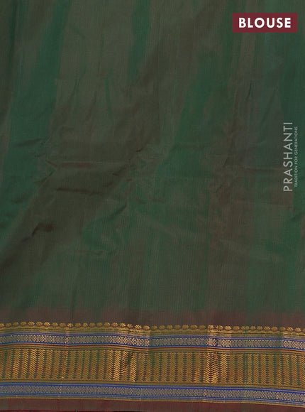 Gadwal silk cotton saree green and dual shade of maroon with zari woven buttas and zari woven border