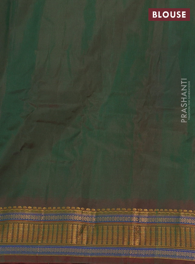 Gadwal silk cotton saree green and dual shade of maroon with zari woven buttas and zari woven border