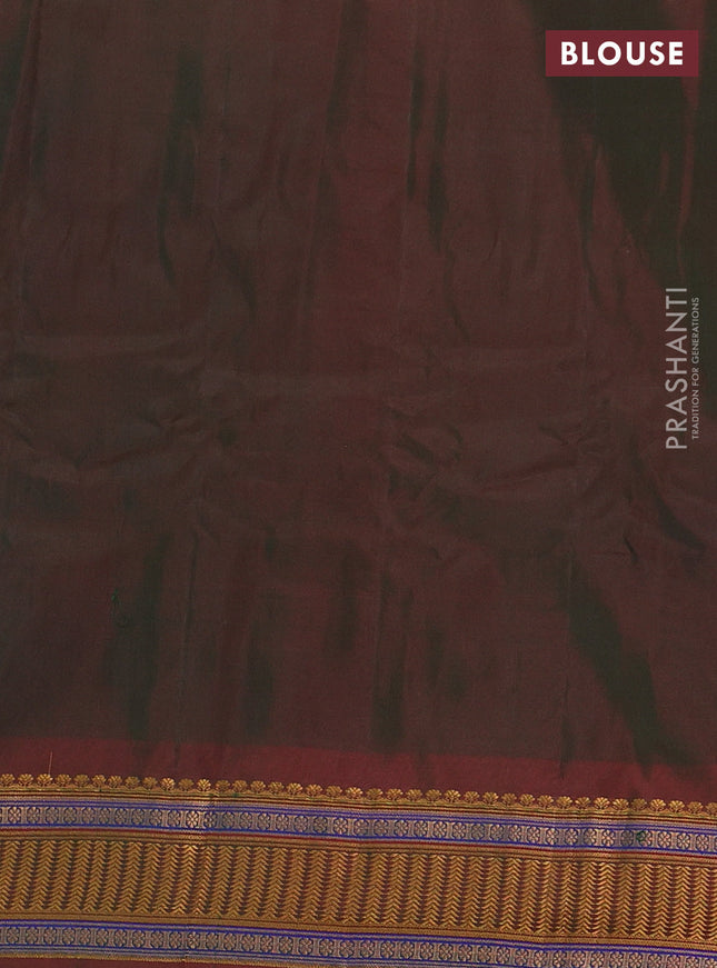 Gadwal silk cotton saree dual shade of teal greenish blue and dual shade of maroon with zari woven buttas and zari woven border