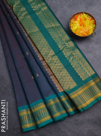 Gadwal silk cotton saree dual shade of teal greenish maroon and green with zari woven buttas and zari woven border