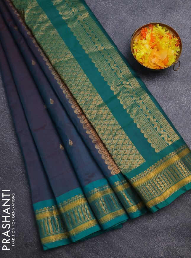 Gadwal silk cotton saree dual shade of teal greenish maroon and green with zari woven buttas and zari woven border