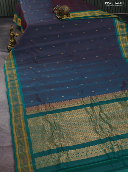 Gadwal silk cotton saree dual shade of teal greenish maroon and green with zari woven buttas and zari woven border