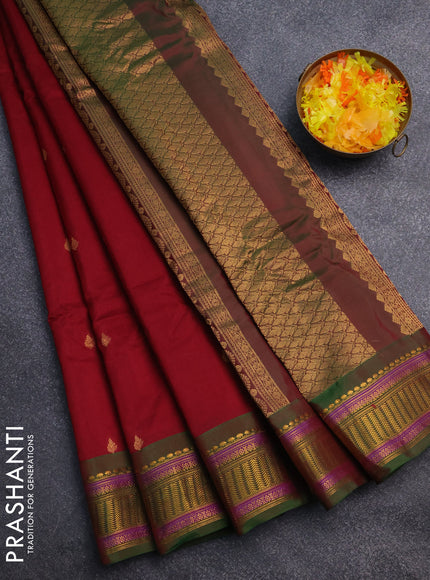 Gadwal silk cotton saree maroon and green with zari woven buttas and zari woven border