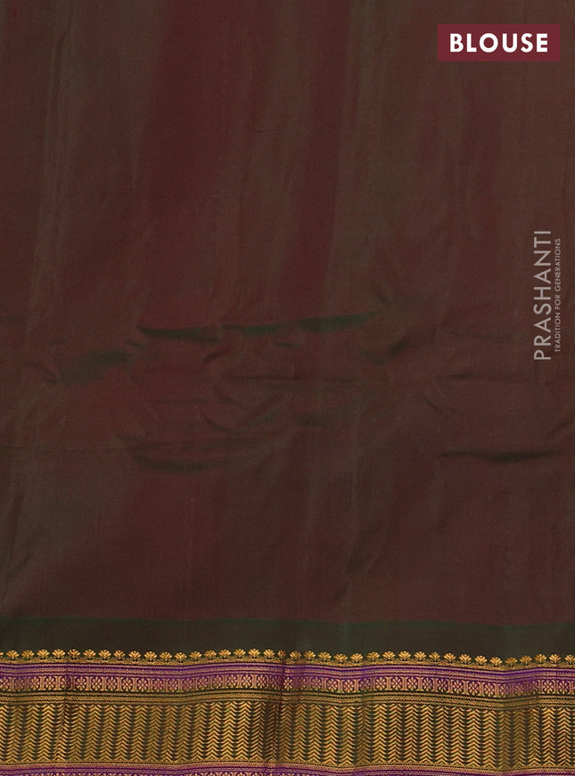 Gadwal silk cotton saree maroon and green with zari woven buttas and zari woven border