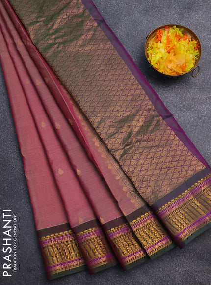 Gadwal silk cotton saree dual shade of pink and green with zari woven buttas and zari woven border