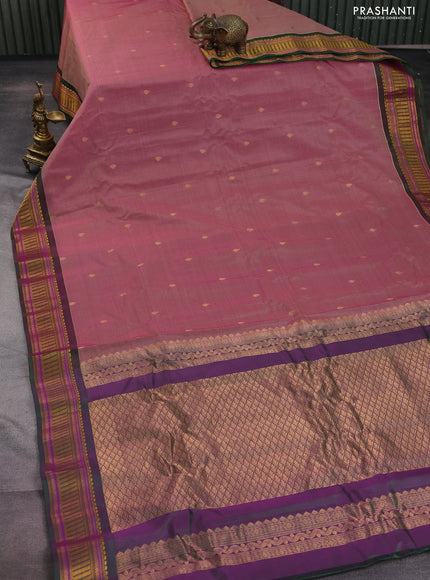 Gadwal silk cotton saree dual shade of pink and green with zari woven buttas and zari woven border