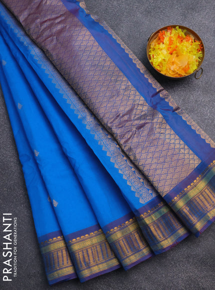 Gadwal silk cotton saree blue and dual shade of maroon with zari woven buttas and zari woven border