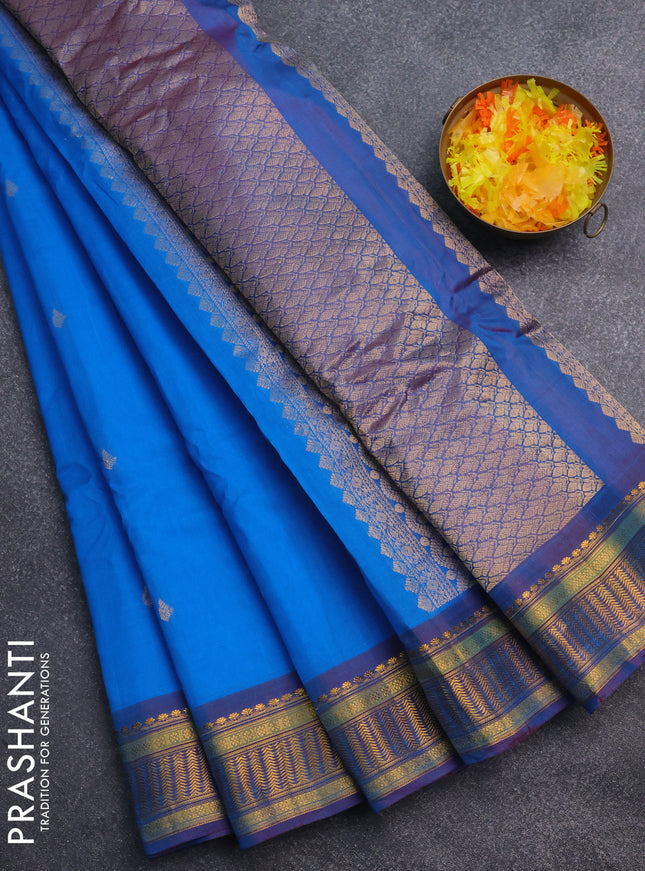 Gadwal silk cotton saree blue and dual shade of maroon with zari woven buttas and zari woven border