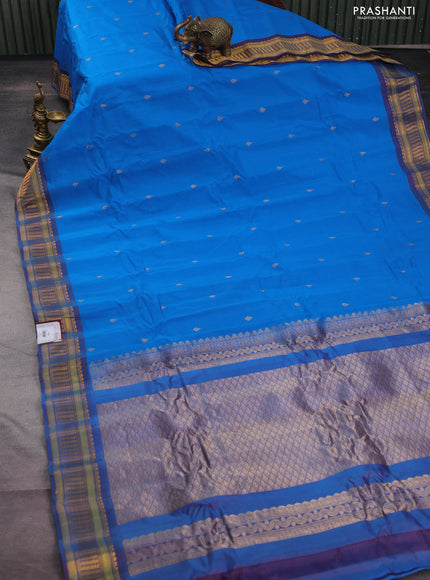 Gadwal silk cotton saree blue and dual shade of maroon with zari woven buttas and zari woven border