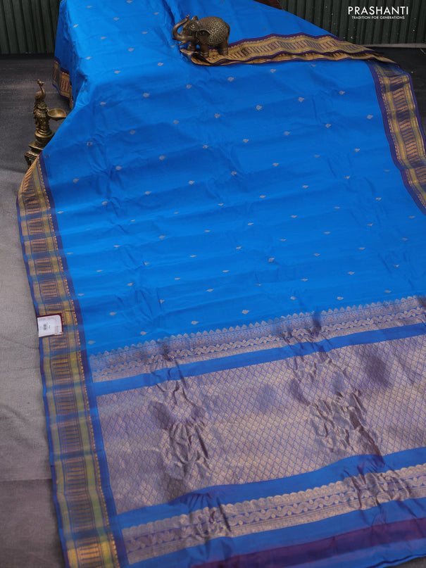 Gadwal silk cotton saree blue and dual shade of maroon with zari woven buttas and zari woven border