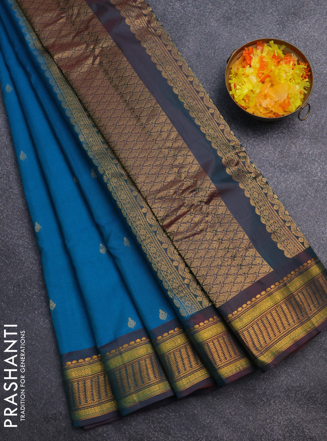 Gadwal silk cotton saree cs blue and dual shade of maroon with zari woven buttas and zari woven border