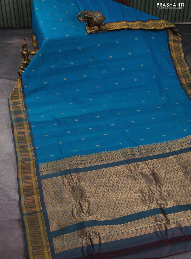 Gadwal silk cotton saree cs blue and dual shade of maroon with zari woven buttas and zari woven border