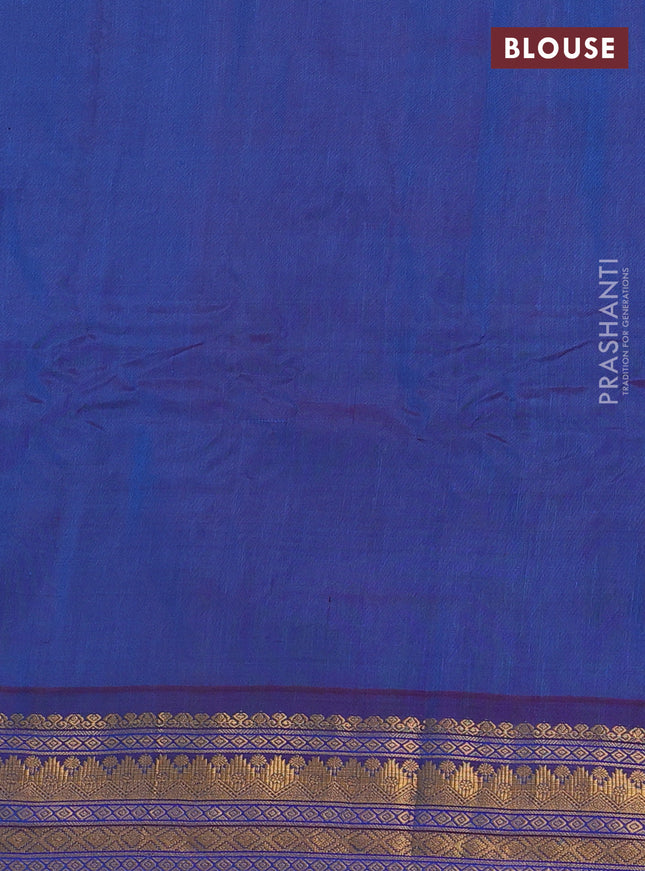 Gadwal silk cotton saree dual shade of bluish green and dual shade of maroon with zari woven buttas and zari woven border