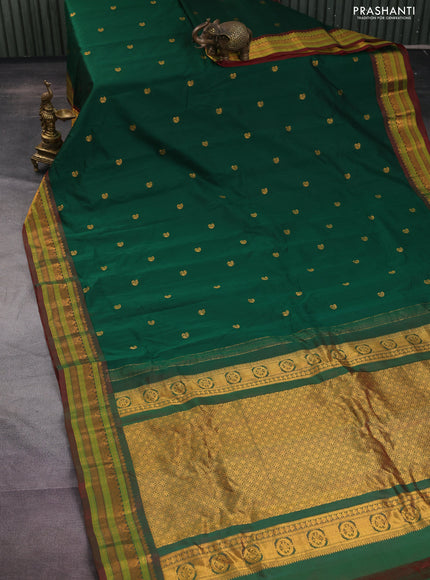 Gadwal silk cotton saree green and dual shade of maroon with zari woven buttas and zari woven border