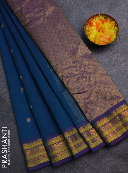 Gadwal silk cotton saree dual shade of blue and purple with zari woven buttas and zari woven border