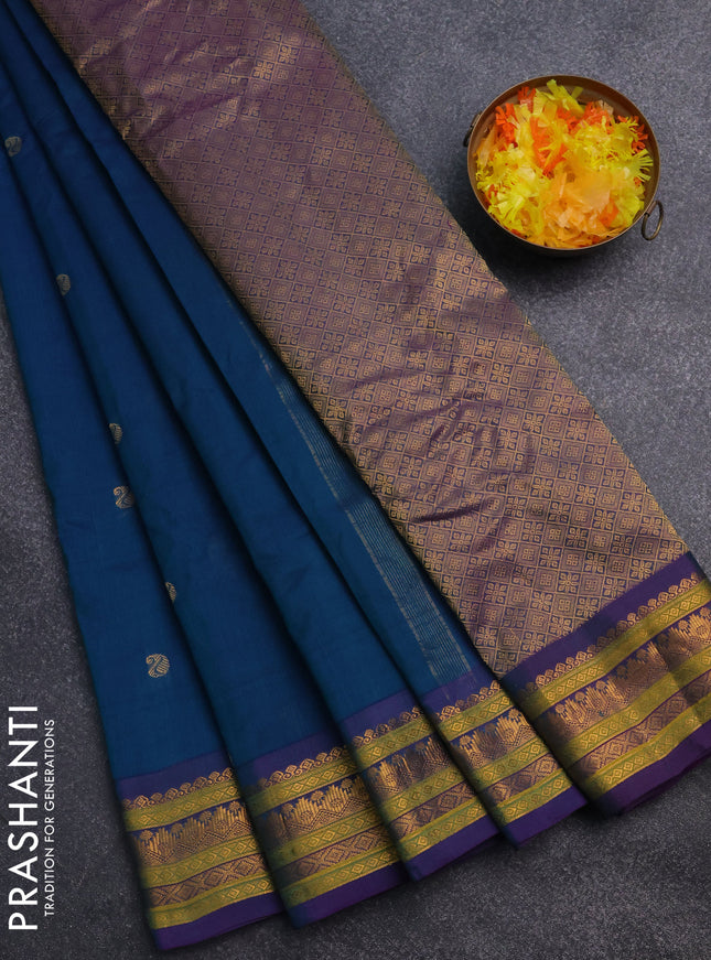 Gadwal silk cotton saree dual shade of blue and purple with zari woven buttas and zari woven border