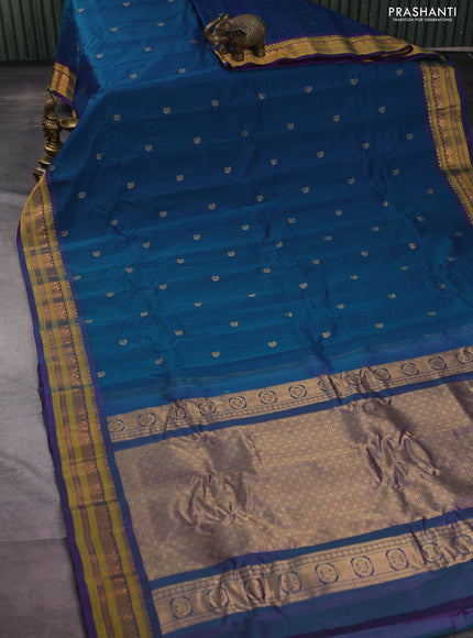 Gadwal silk cotton saree dual shade of blue and purple with zari woven buttas and zari woven border