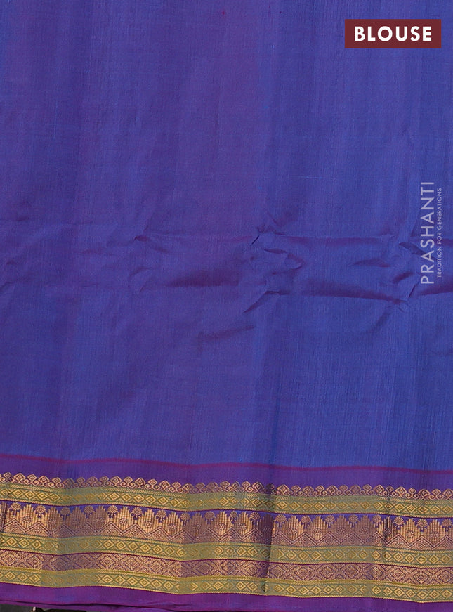 Gadwal silk cotton saree teal greenish blue and purple with zari woven buttas and zari woven border