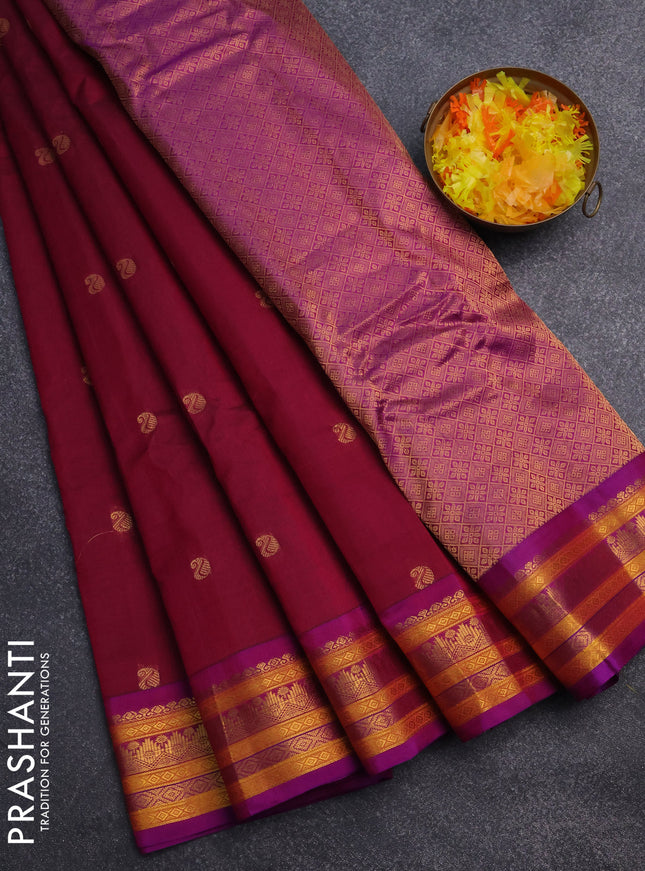 Gadwal silk cotton saree magenta pink and purple with zari woven paisley buttas and zari woven border