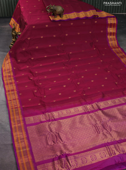 Gadwal silk cotton saree magenta pink and purple with zari woven paisley buttas and zari woven border