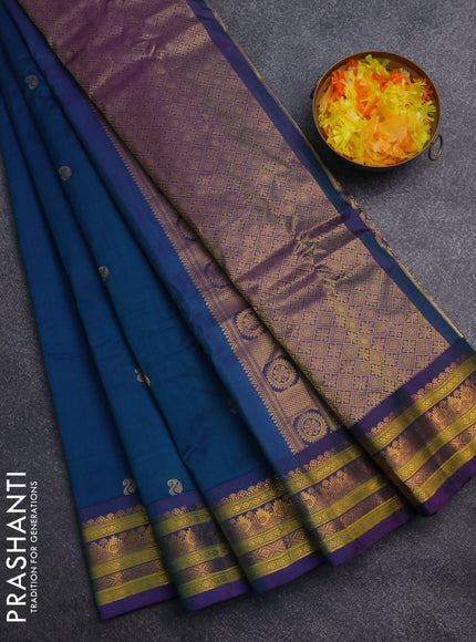Gadwal silk cotton saree dual shade of blue and dual shade of violet with zari woven paisley buttas and zari woven border
