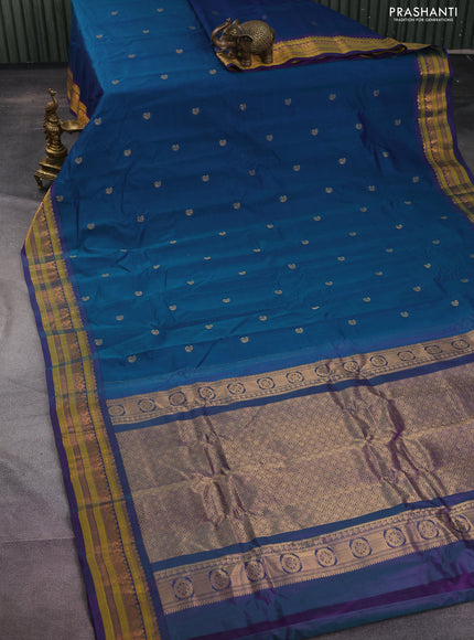 Gadwal silk cotton saree dual shade of blue and dual shade of violet with zari woven paisley buttas and zari woven border