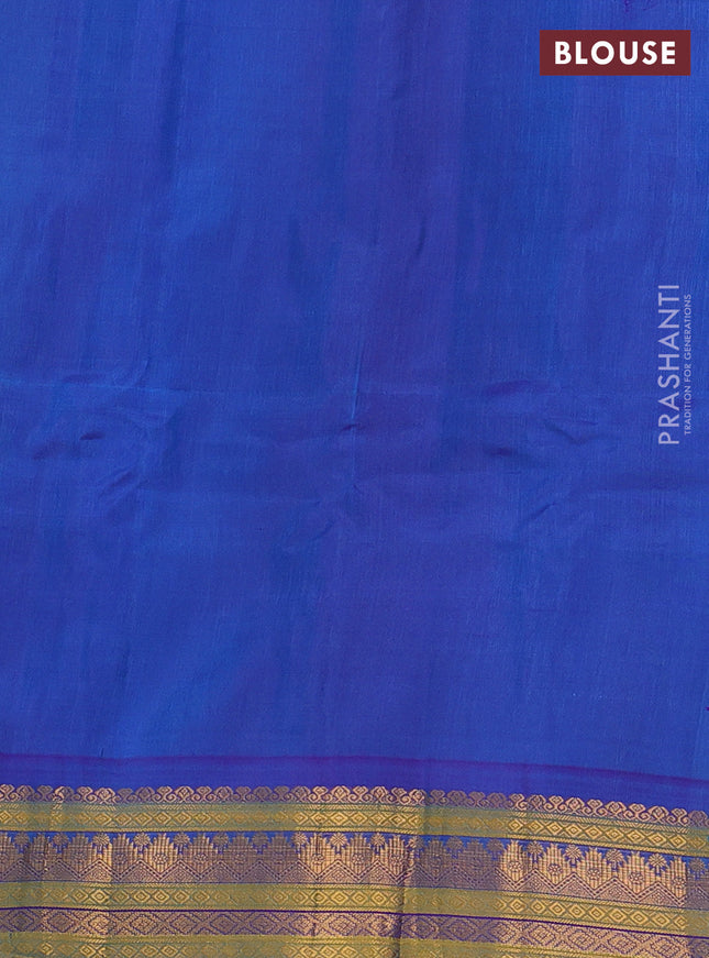 Gadwal silk cotton saree teal blue and purple with zari woven paisley buttas and zari woven border