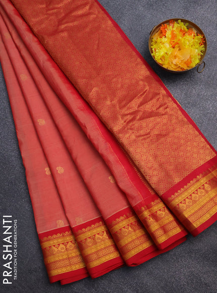Gadwal silk cotton saree red shade and red with zari woven paisley buttas and zari woven border