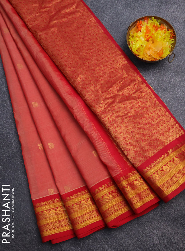 Gadwal silk cotton saree red shade and red with zari woven paisley buttas and zari woven border