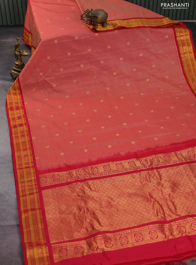 Gadwal silk cotton saree red shade and red with zari woven paisley buttas and zari woven border