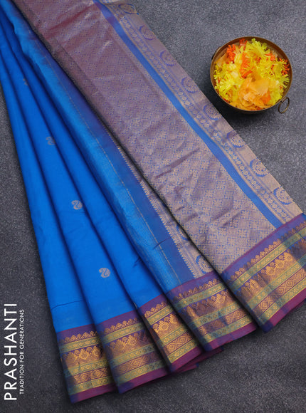 Gadwal silk cotton saree cs blue and dual shade of red with zari woven paisley buttas and zari woven border