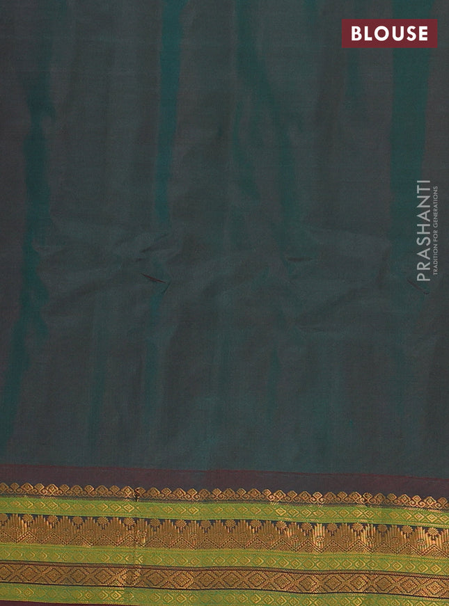 Gadwal silk cotton saree peacock green and dual shade of maroon with zari woven paisley buttas and zari woven border