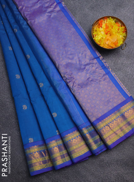 Gadwal silk cotton saree cs blue and purple with zari woven paisley buttas and zari woven border