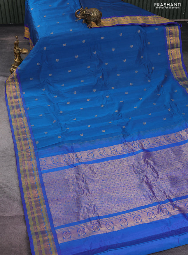Gadwal silk cotton saree cs blue and purple with zari woven paisley buttas and zari woven border