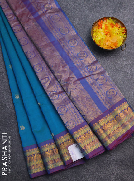 Gadwal silk cotton saree dual shade of greenish blue and dual shade of maroon with zari woven paisley buttas and zari woven border