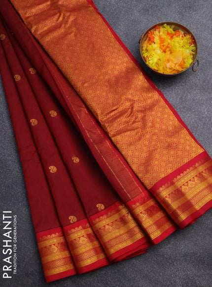 Gadwal silk cotton saree maroon and red with zari woven paisley buttas and zari woven border
