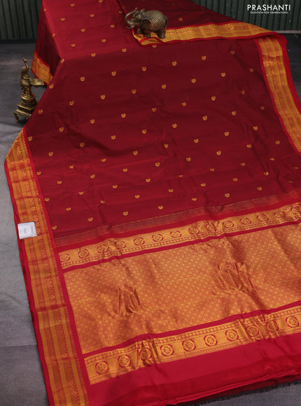 Gadwal silk cotton saree maroon and red with zari woven paisley buttas and zari woven border