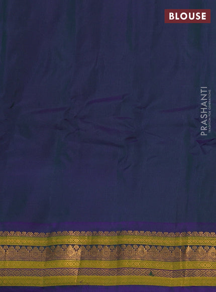 Gadwal silk cotton saree dual shade of greenish blue and dual shade of violet with zari woven paisley buttas and zari woven border