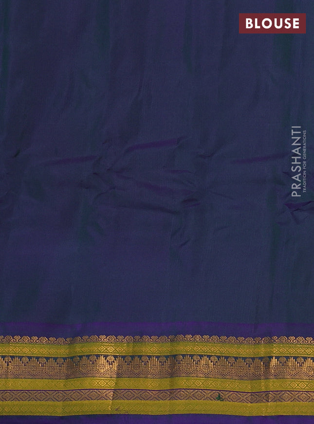 Gadwal silk cotton saree dual shade of greenish blue and dual shade of violet with zari woven paisley buttas and zari woven border