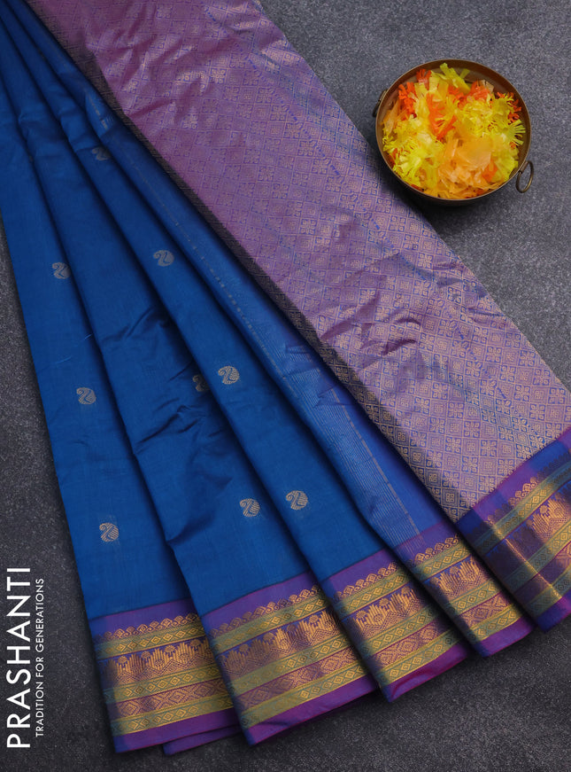 Gadwal silk cotton saree cs blue and purple with zari woven paisley buttas and zari woven border