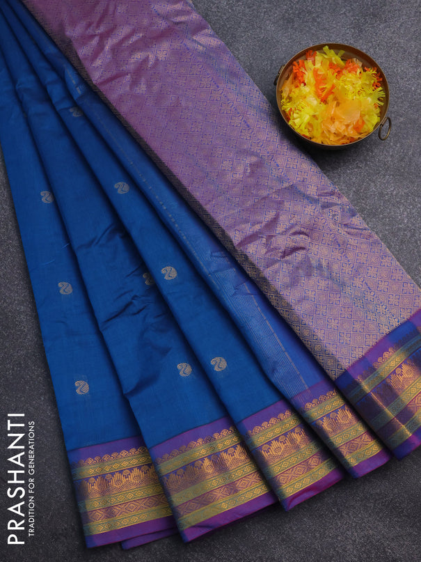 Gadwal silk cotton saree cs blue and purple with zari woven paisley buttas and zari woven border