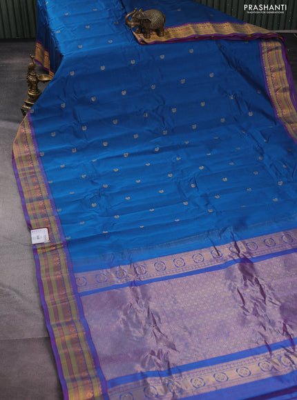 Gadwal silk cotton saree cs blue and purple with zari woven paisley buttas and zari woven border