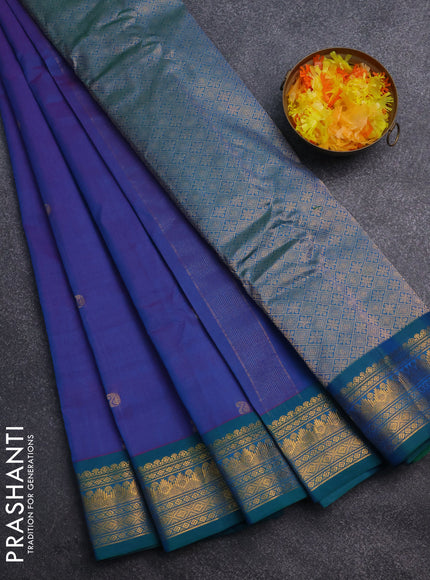 Gadwal silk cotton saree dual shade of bluish pink and green with zari woven paisley buttas and zari woven border