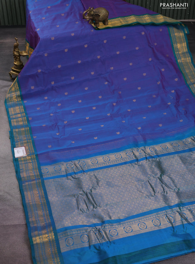 Gadwal silk cotton saree dual shade of bluish pink and green with zari woven paisley buttas and zari woven border
