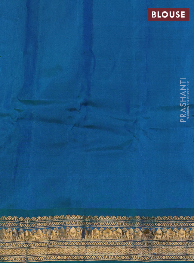 Gadwal silk cotton saree dual shade of bluish pink and green with zari woven paisley buttas and zari woven border