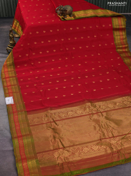 Gadwal silk cotton saree red and dual shade of green with zari woven paisley buttas and zari woven border