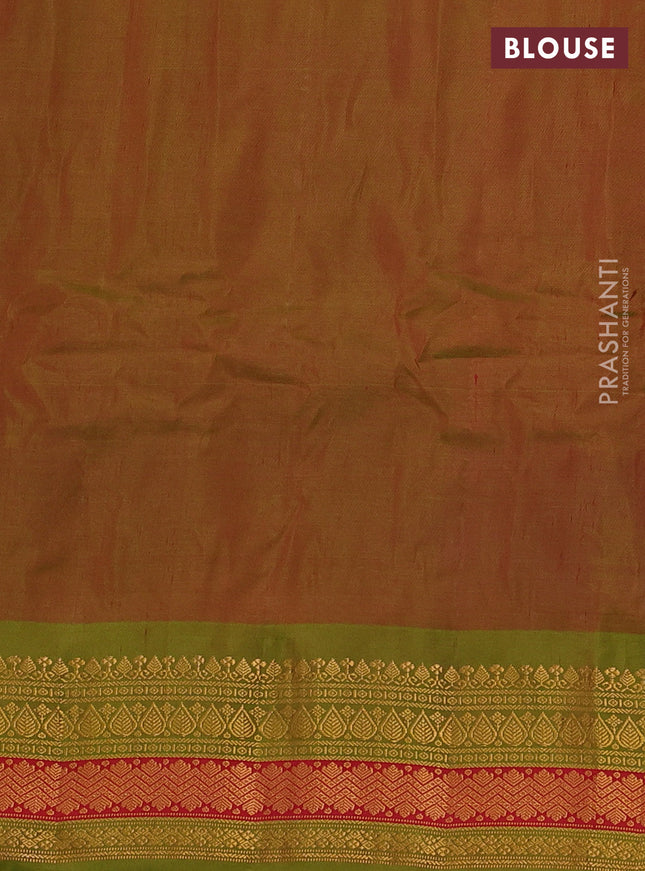 Gadwal silk cotton saree red and dual shade of green with zari woven paisley buttas and zari woven border