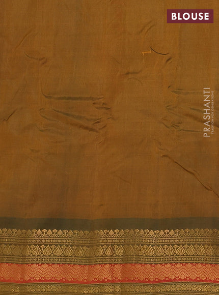 Gadwal silk cotton saree sunset orange and dual shade of green with zari woven paisley buttas and zari woven border