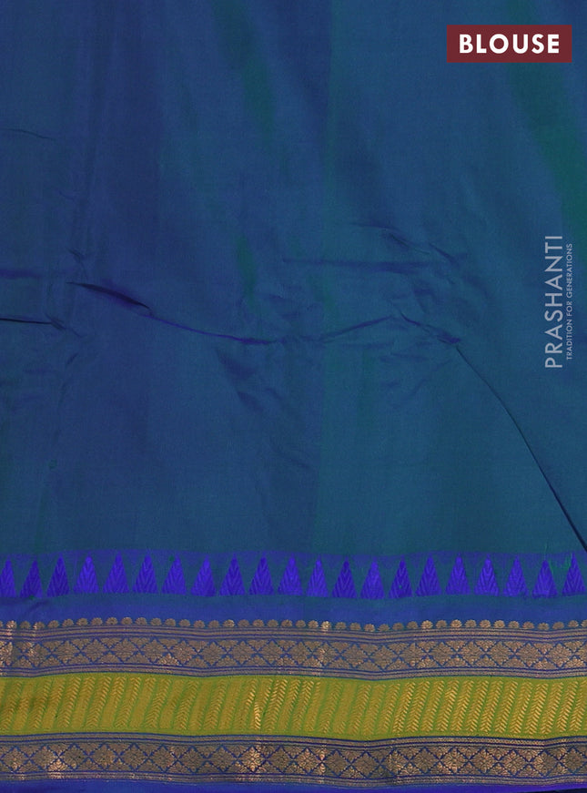 Gadwal silk cotton saree green and blue with allover checked pattern & thread buttas and zari woven border